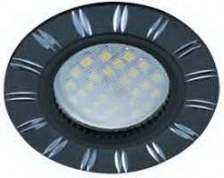 Светильник встраиваемый Ecola MR16 DL3184 GU5.3 литой двойные реснички по кругу (скрытый крепеж лампы) черный/алюм 23x78 (кd74) /FB1610EFF/