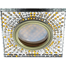 Светильник встраиваемый Ecola MR16 DL1658 GU5.3 Glass Стекло Квадрат с прозр.-янтарной мозаикой/фон зерк../центр.часть черненая бронза 25x95x95 /FQ16SGECB/ фото 1